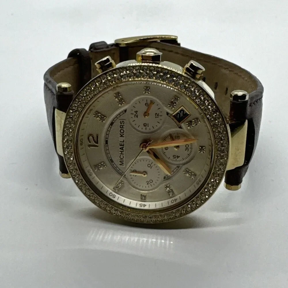 Michael Kors MK2249 Women's Brown Leather Gold Analog Dial Quartz Watch JNA626